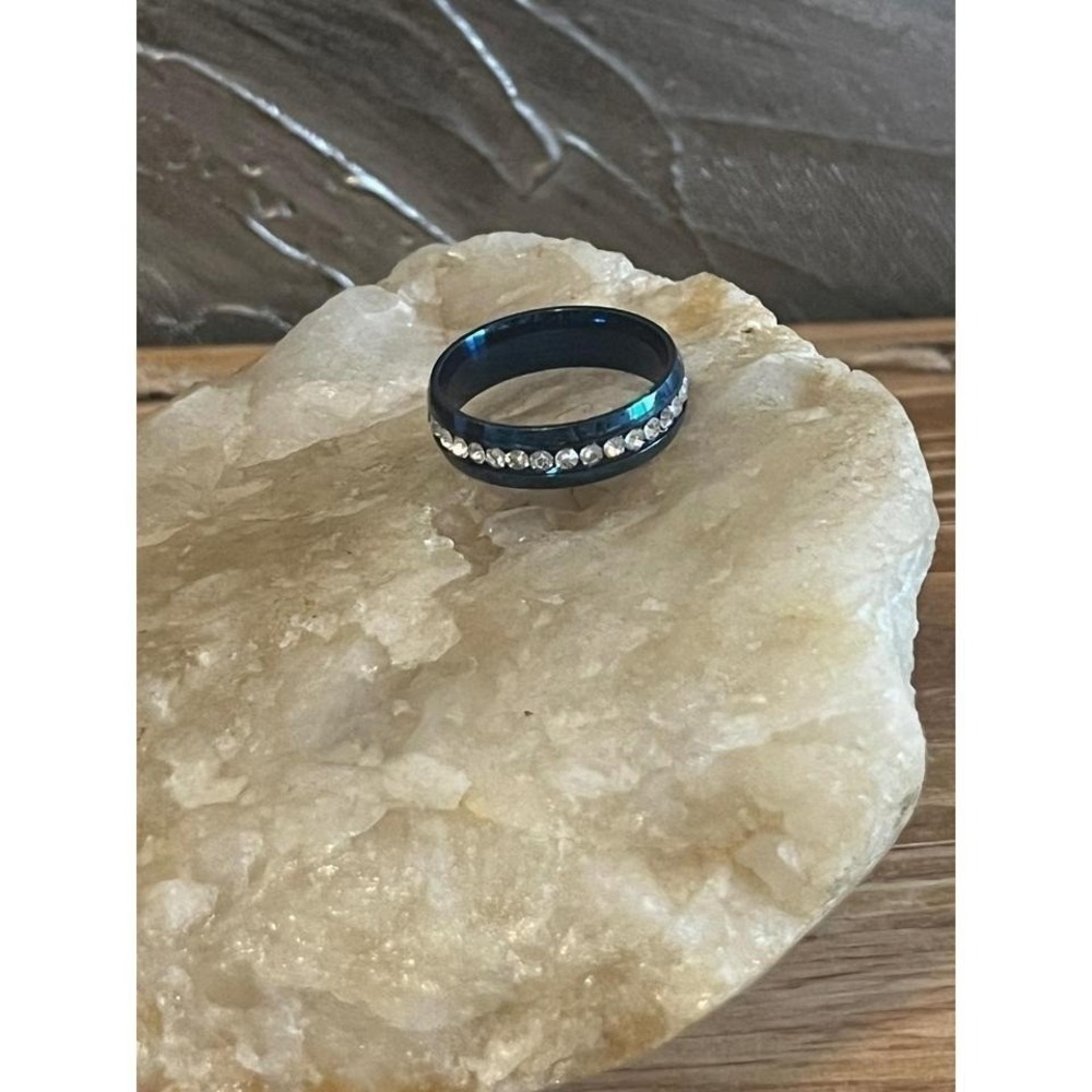 New Blue Tungsten Carbide 6mm Ring-Channel Set Stones-Comfort Fit Band -Size 12 - Picture 6 of 8